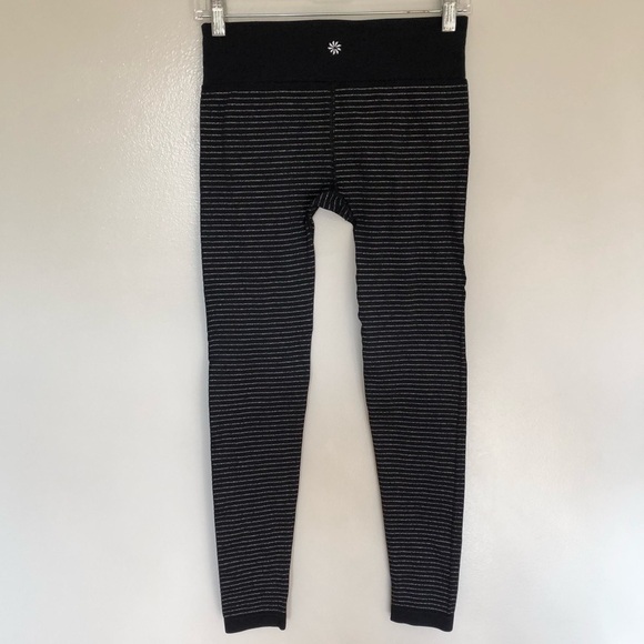 Athleta Shimmer Stripe Tights Leggings Black Silver Medium - Picture 3 of 4